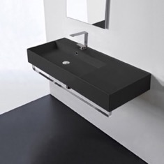 Black Wall Mounted Sink With Counter Space, Towel Bar Included